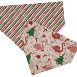 christmas flamingo/peppermint reversible over the collar bandana