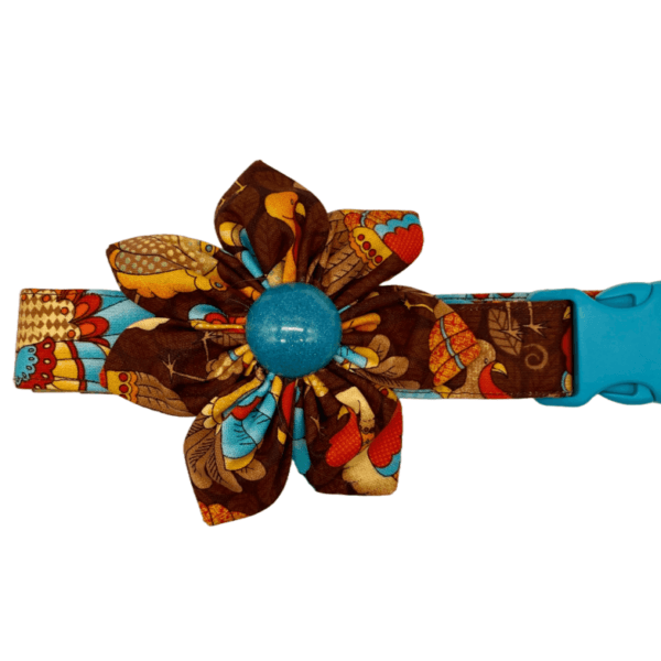 teal turkey adjustable dog collar flower