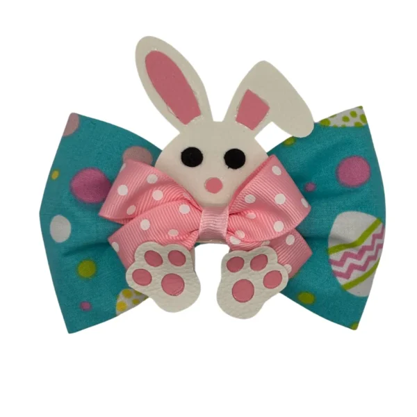 Easter bunny bow with polka dot ribbon.
