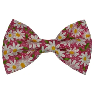 Pink bow tie with white daisies.