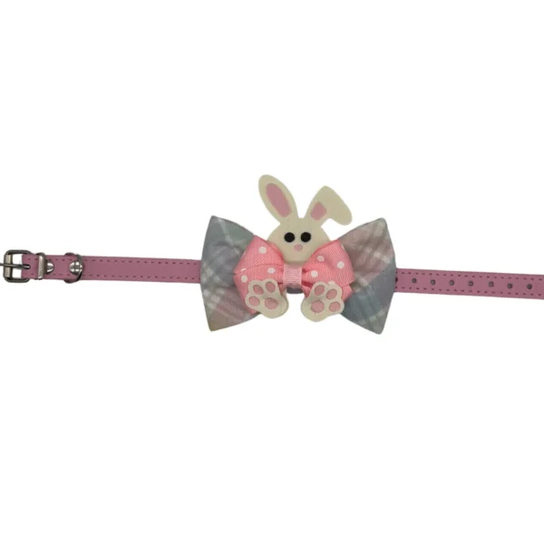 Pink bunny bowtie dog collar with buckle