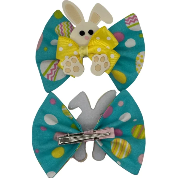 Colorful Easter bunny hair bow clips