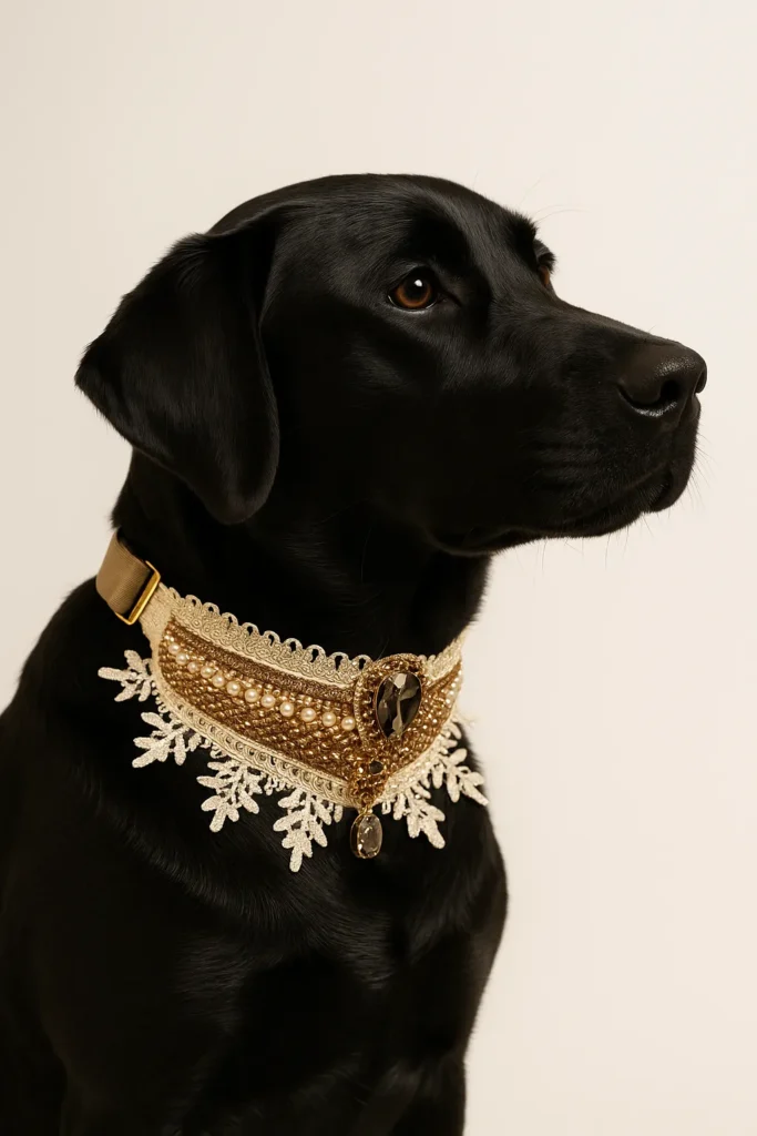 dog fashion accessories b2 Black Labrador wearing ornate jeweled collar