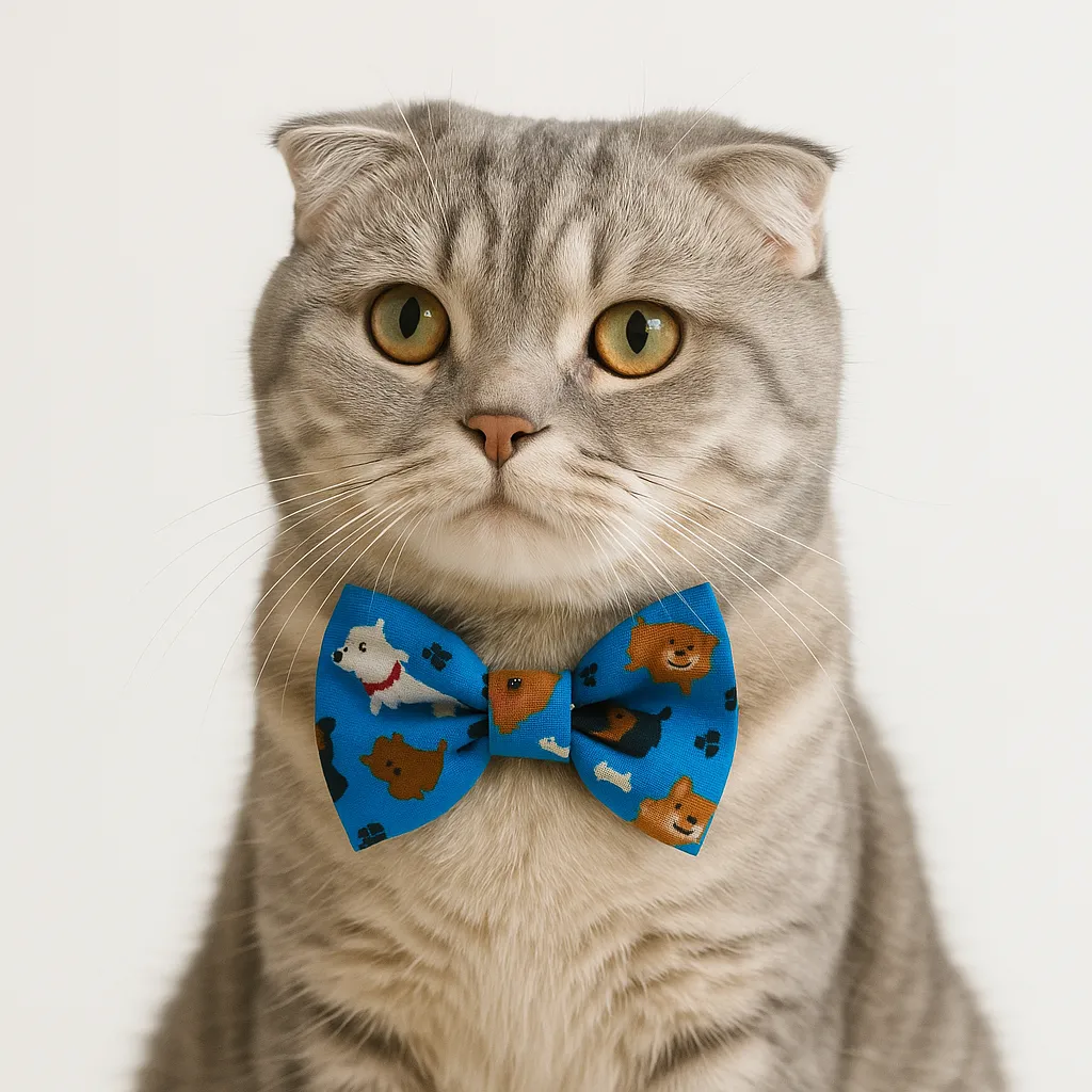 small pet accessories b2 Gray cat wearing colorful bow tie.