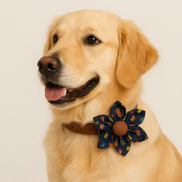 Golden retriever with floral neck accessory