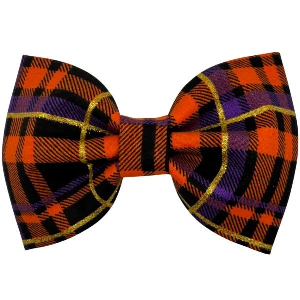 Halloween themed plaid bowtie, orange and black colors.