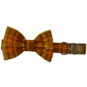 Orange plaid bow tie with metal clasp