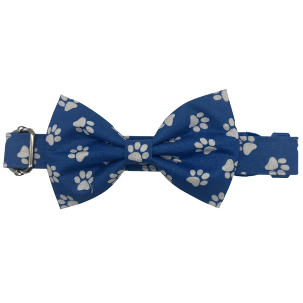 Blue paw print dog bow tie collar