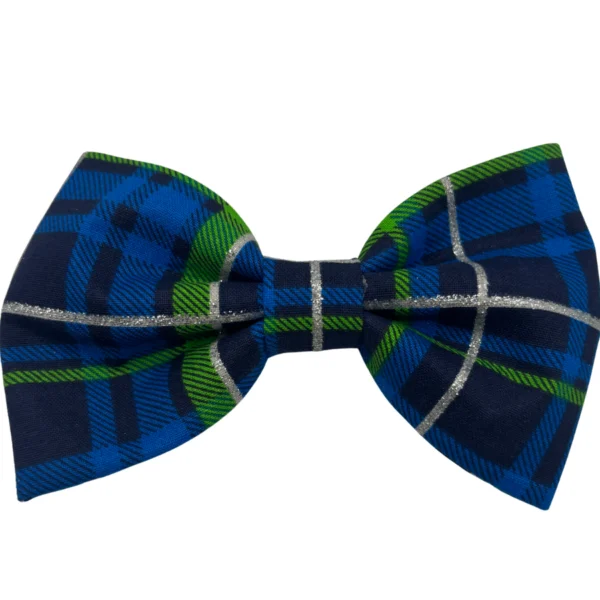 Colorful plaid bow tie in blue and green